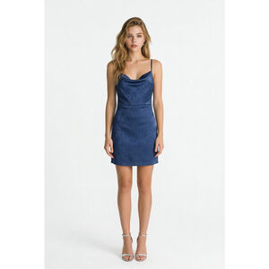 Womens Hollister Blue Floral Satin Cowl Neck Mini Slip Dress Med 90's Clean Girl